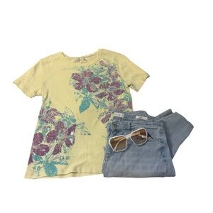 Nicole Miller Floral T-Shirt - Yellow and Purple